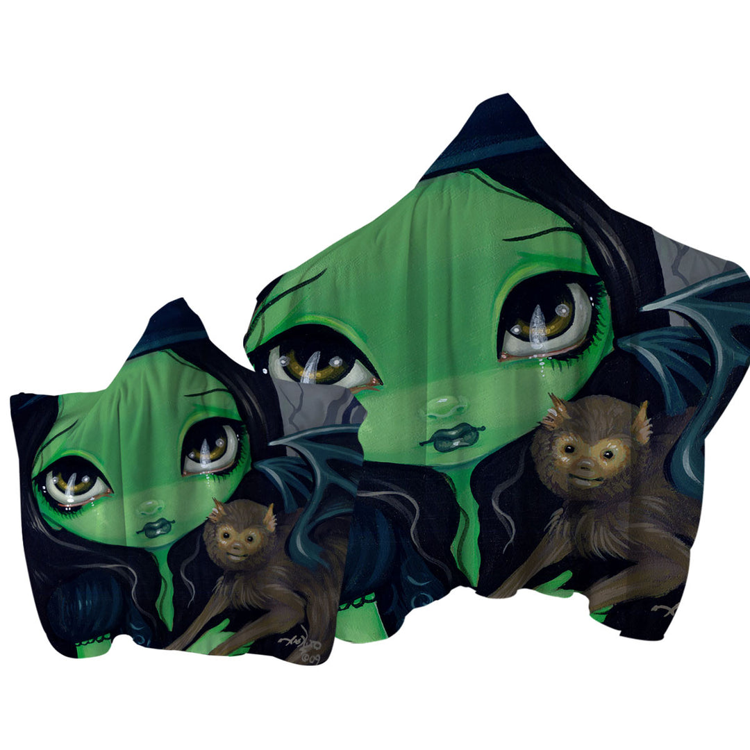 Towel with Hood with Faces of Faery _36 Green Witch and Winged Monkey