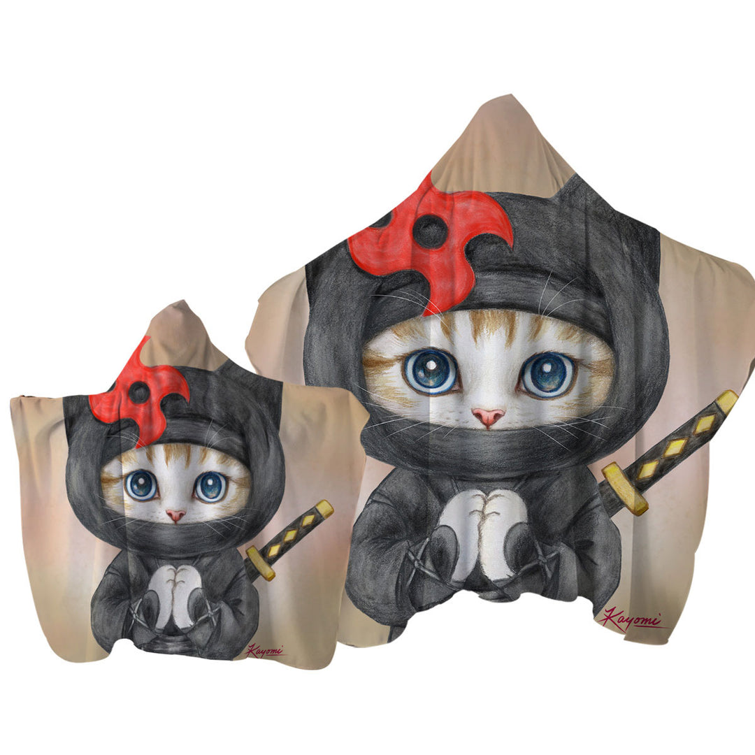 Towel with Hood with Funny Cats Cute Ninga Kitten