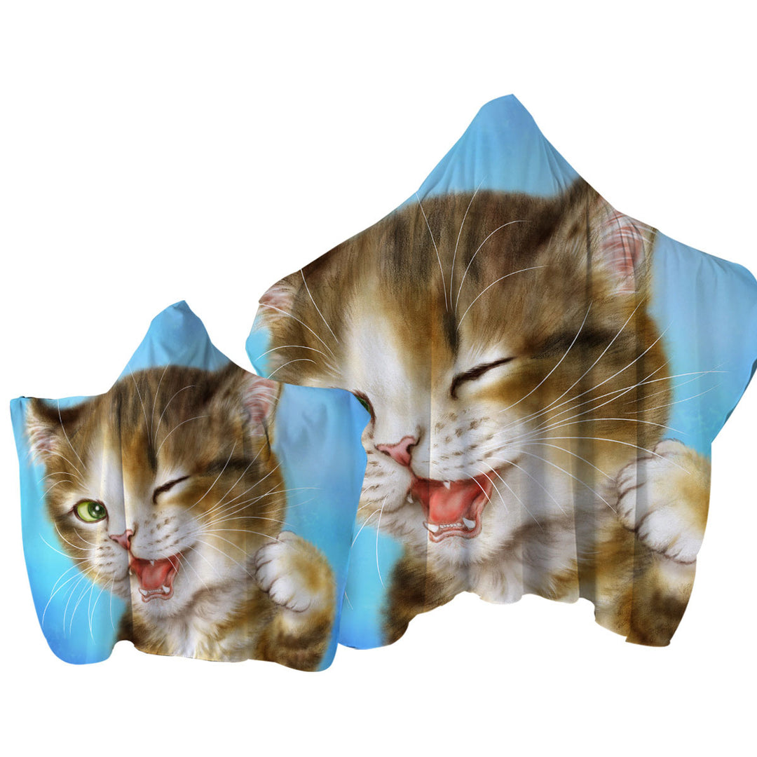 Towel with Hood with Funny Cats Winking Little Kitty