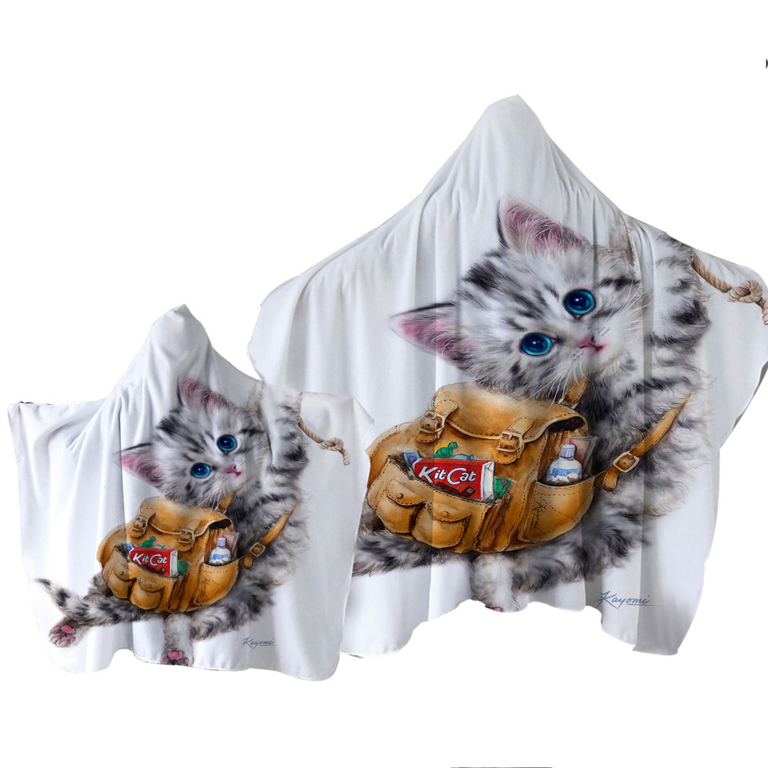 Towel with Hood with Funny Cute Cats Designs Hang in There Kitten