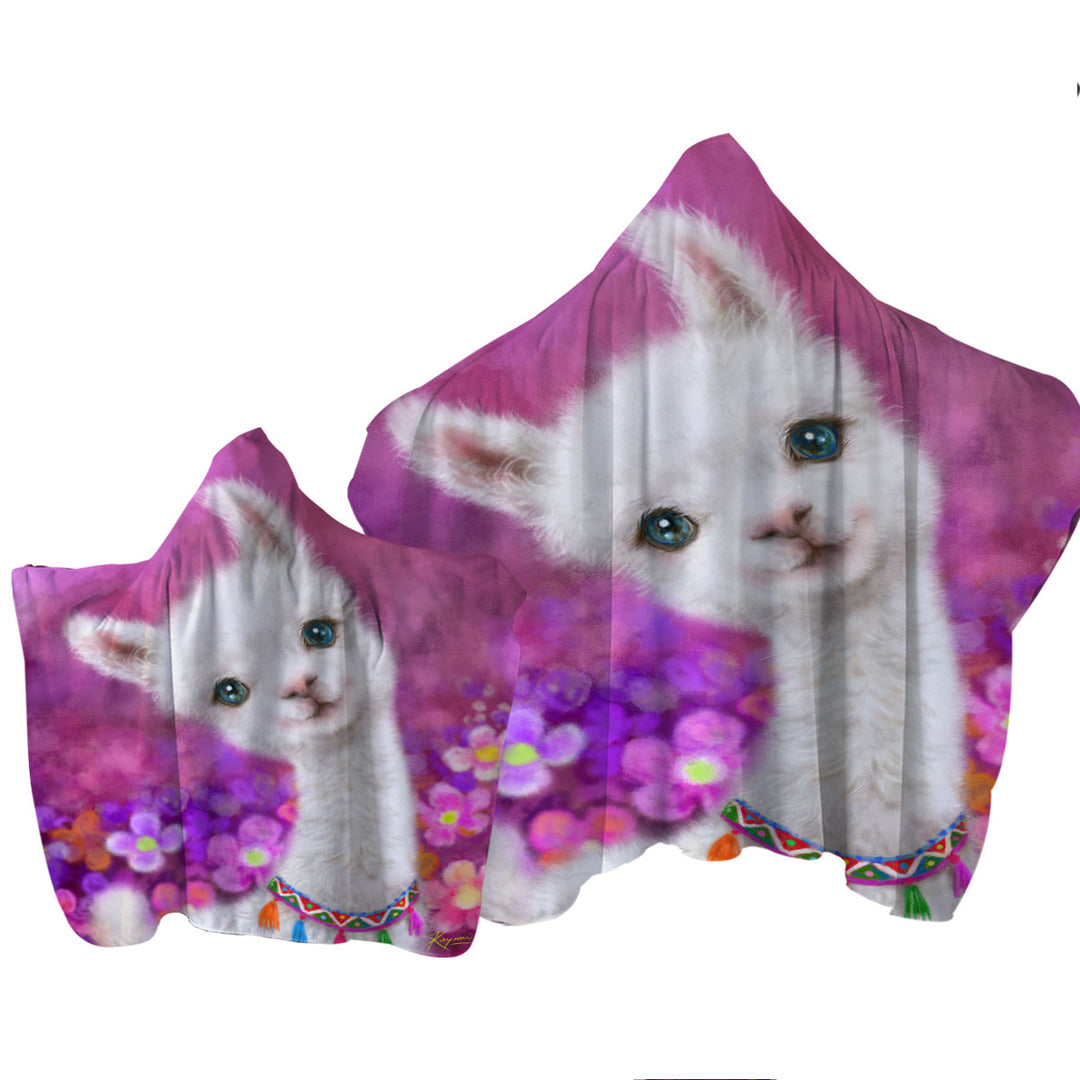 Towel with Hood with Girls Art Designs Purplish Happy Llama