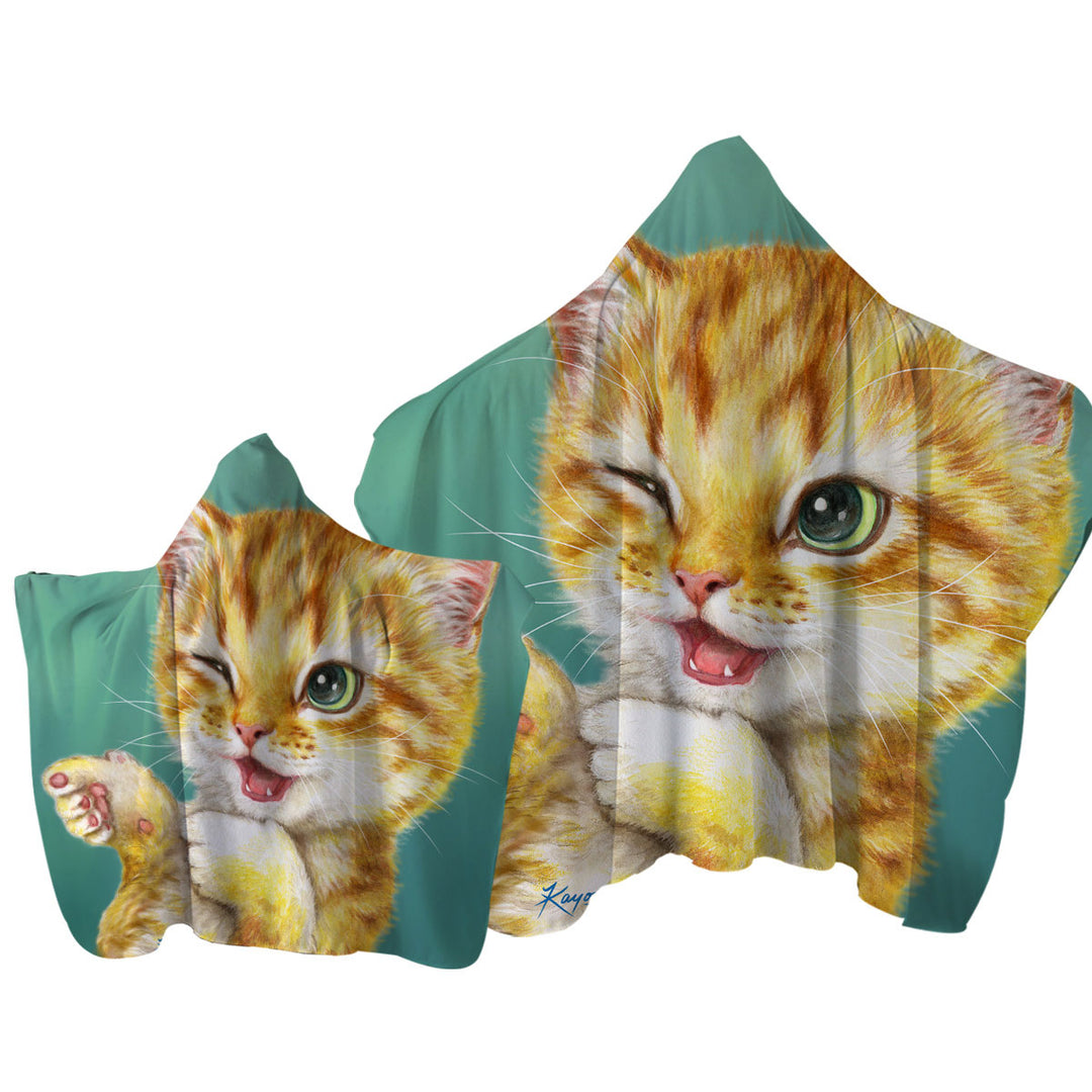 Towel with Hood with Gotcha Winking Cool Cat Ginger Kitten