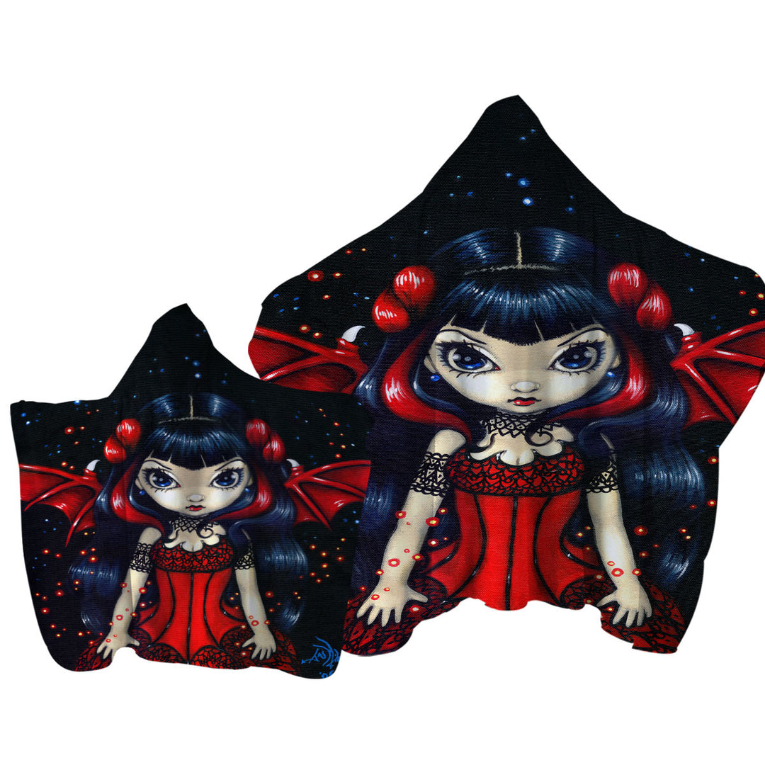 Towel with Hood with Gothic Fairy in a Red Dress