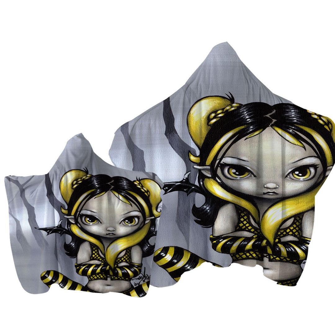 Towel with Hood with Gothling Bumblebee Goth Elf Girl in Eerie Forest