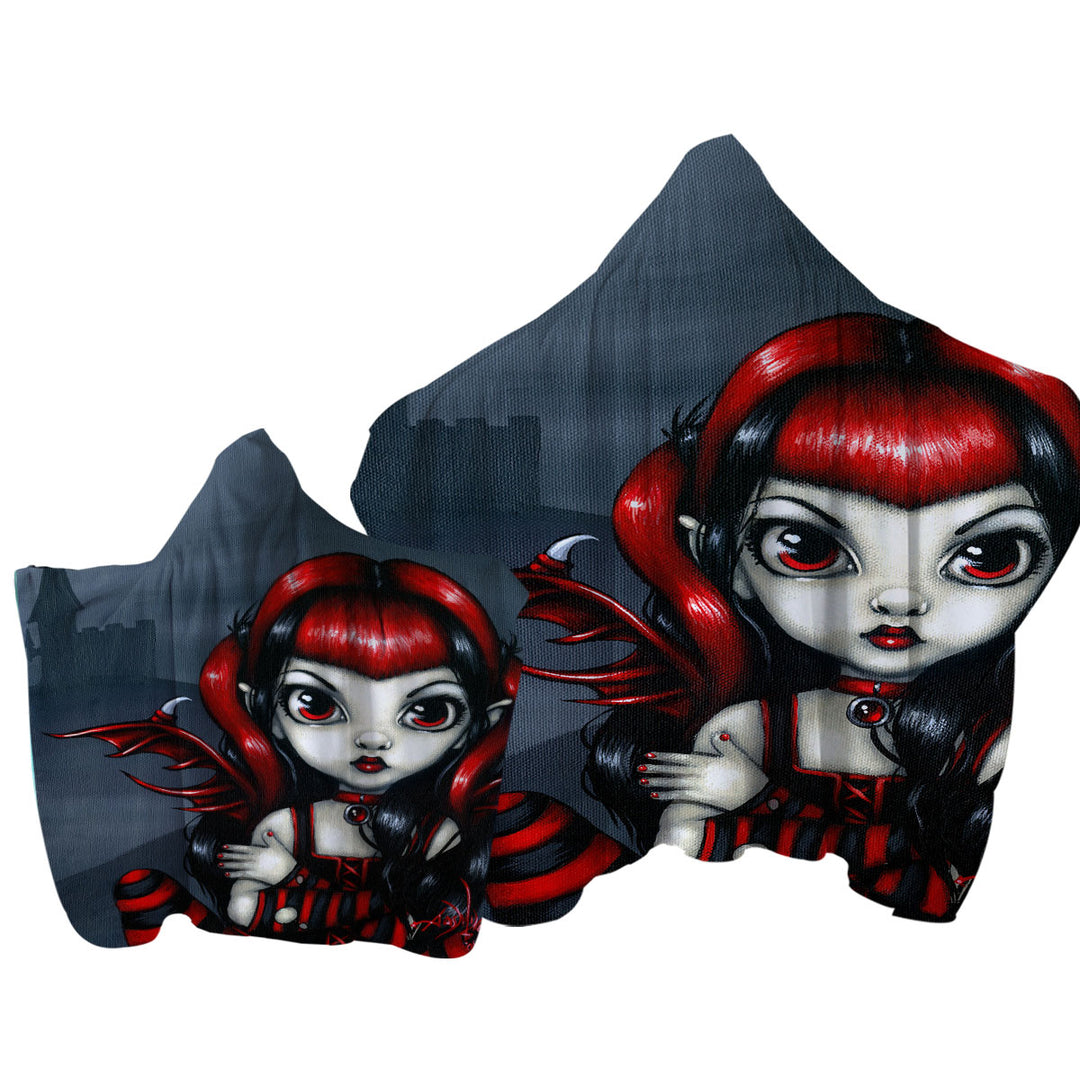 Towel with Hood with Gothling Cute Red Black Goth Fairy and Castle