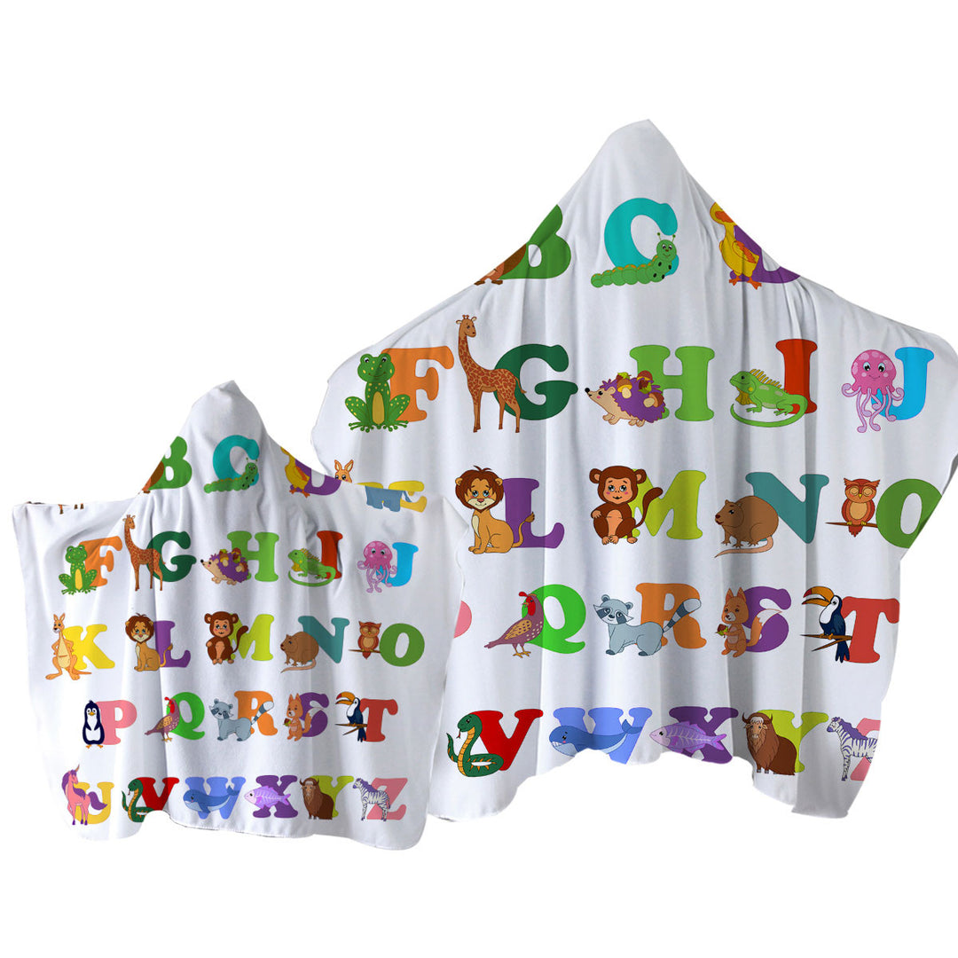 Towel with Hood with Kids Alphabet Animals Cute Characters