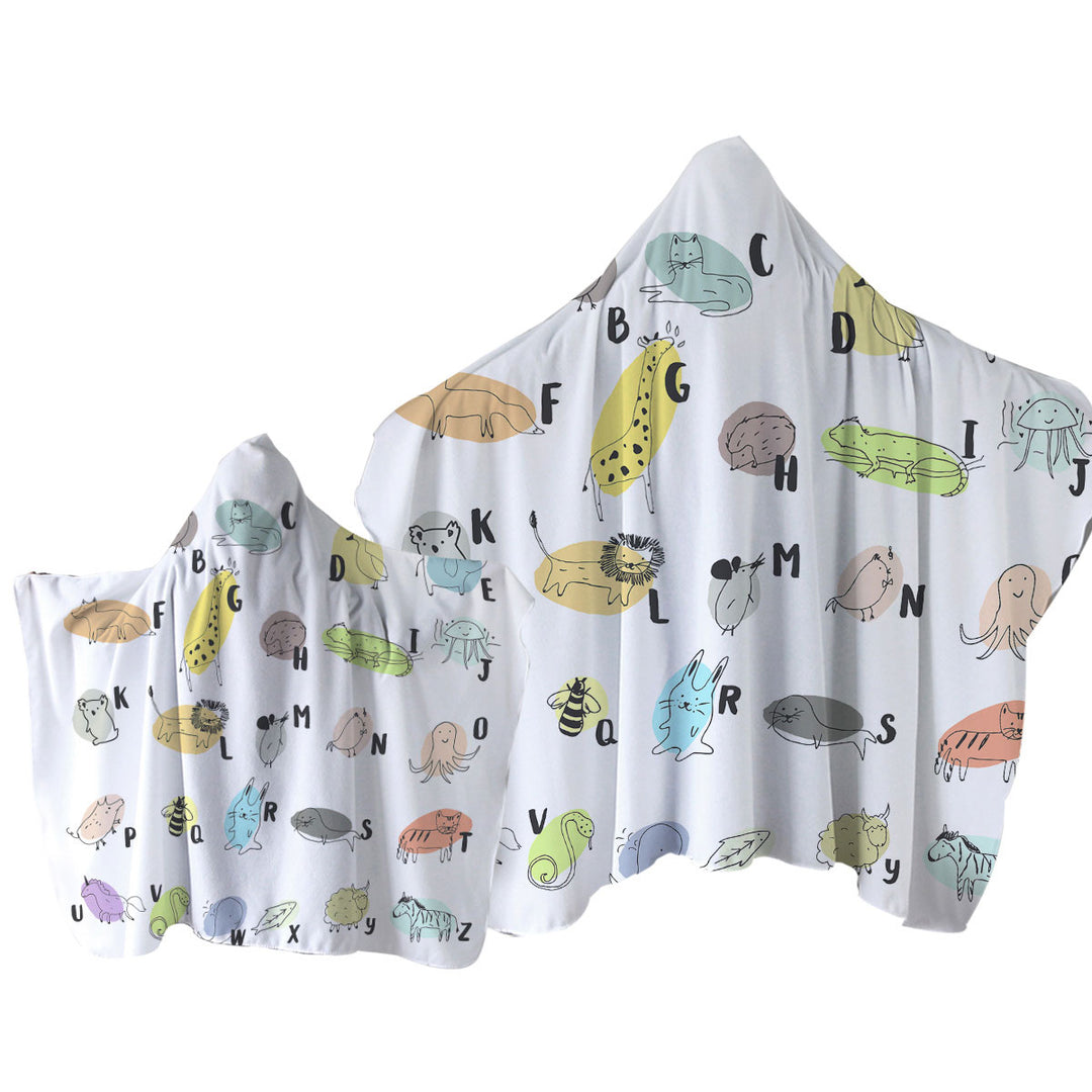 Towel with Hood with Kids Alphabet Animals Drawings