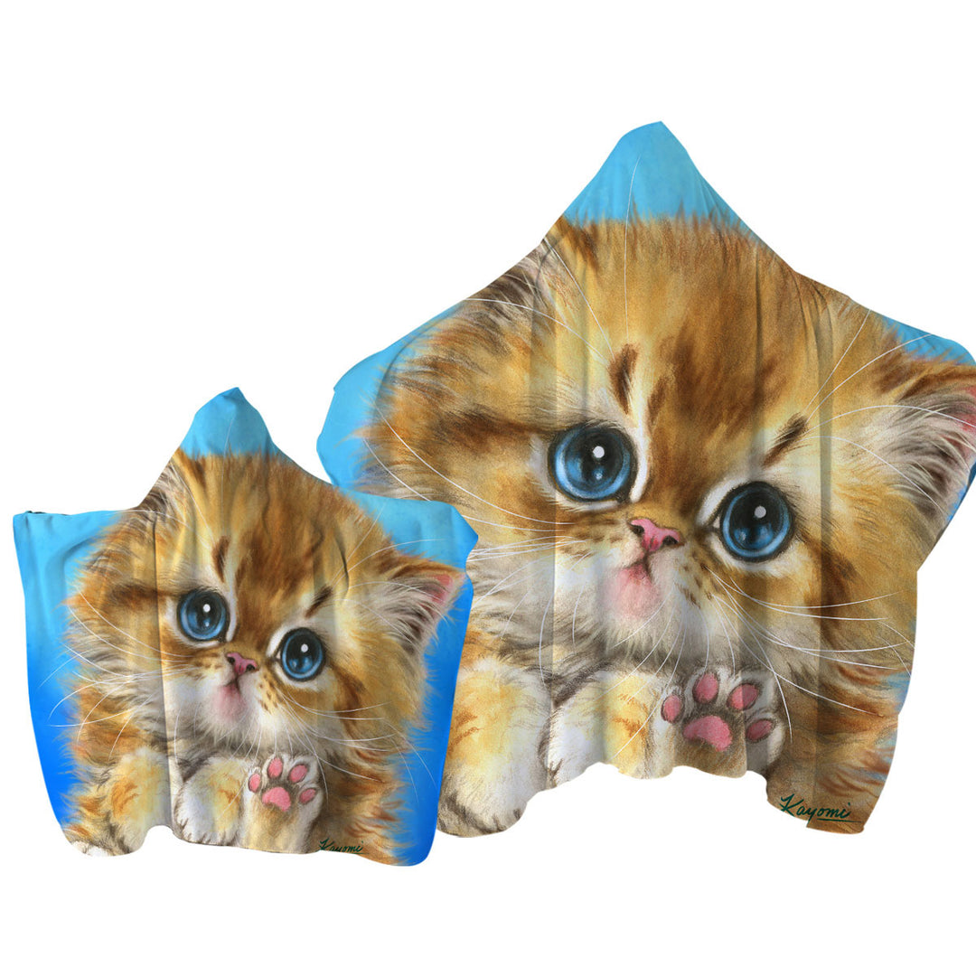 Towel with Hood with Kids Designs Little Blue Eyes Kitten