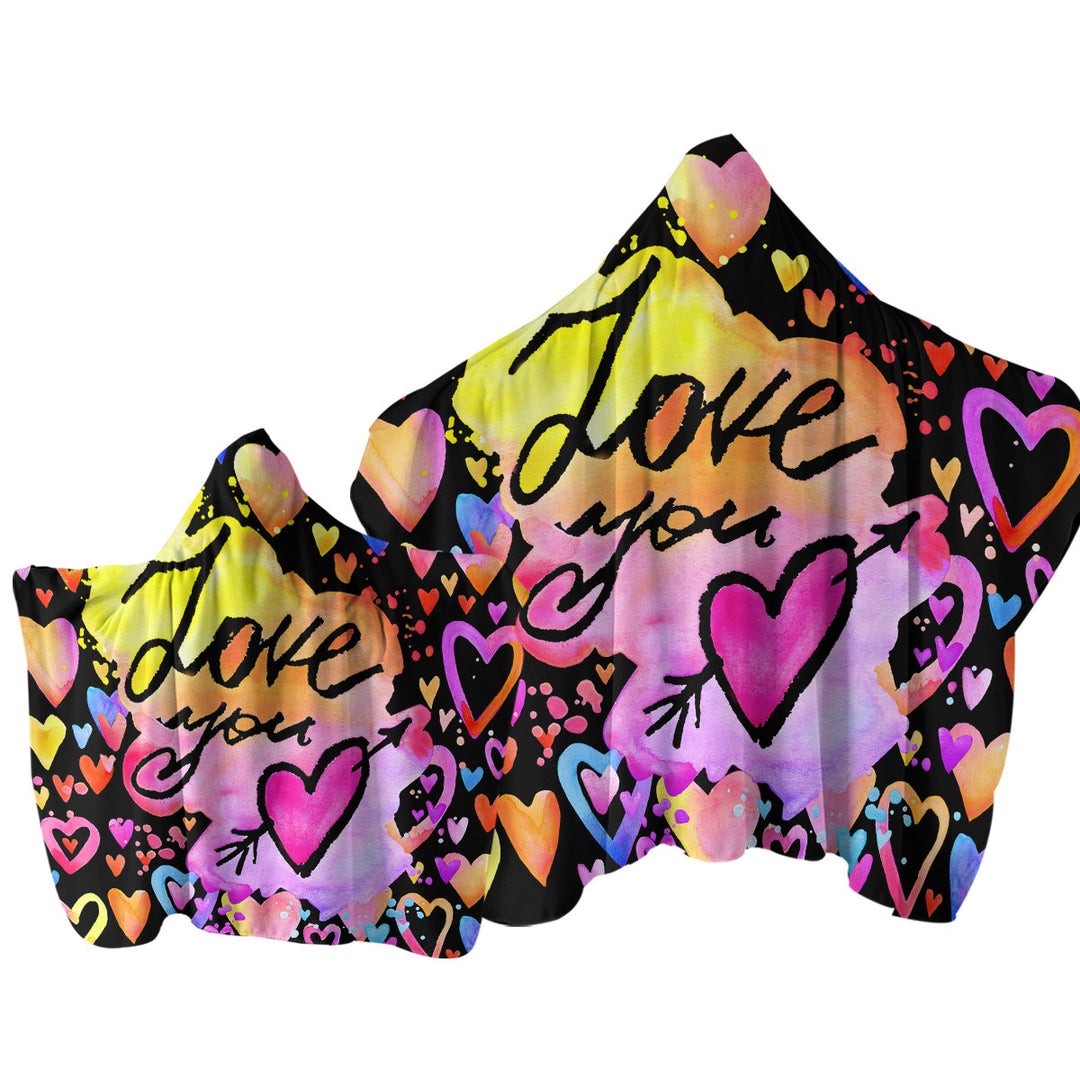 Towel with Hood with Love You Colorful Hearts