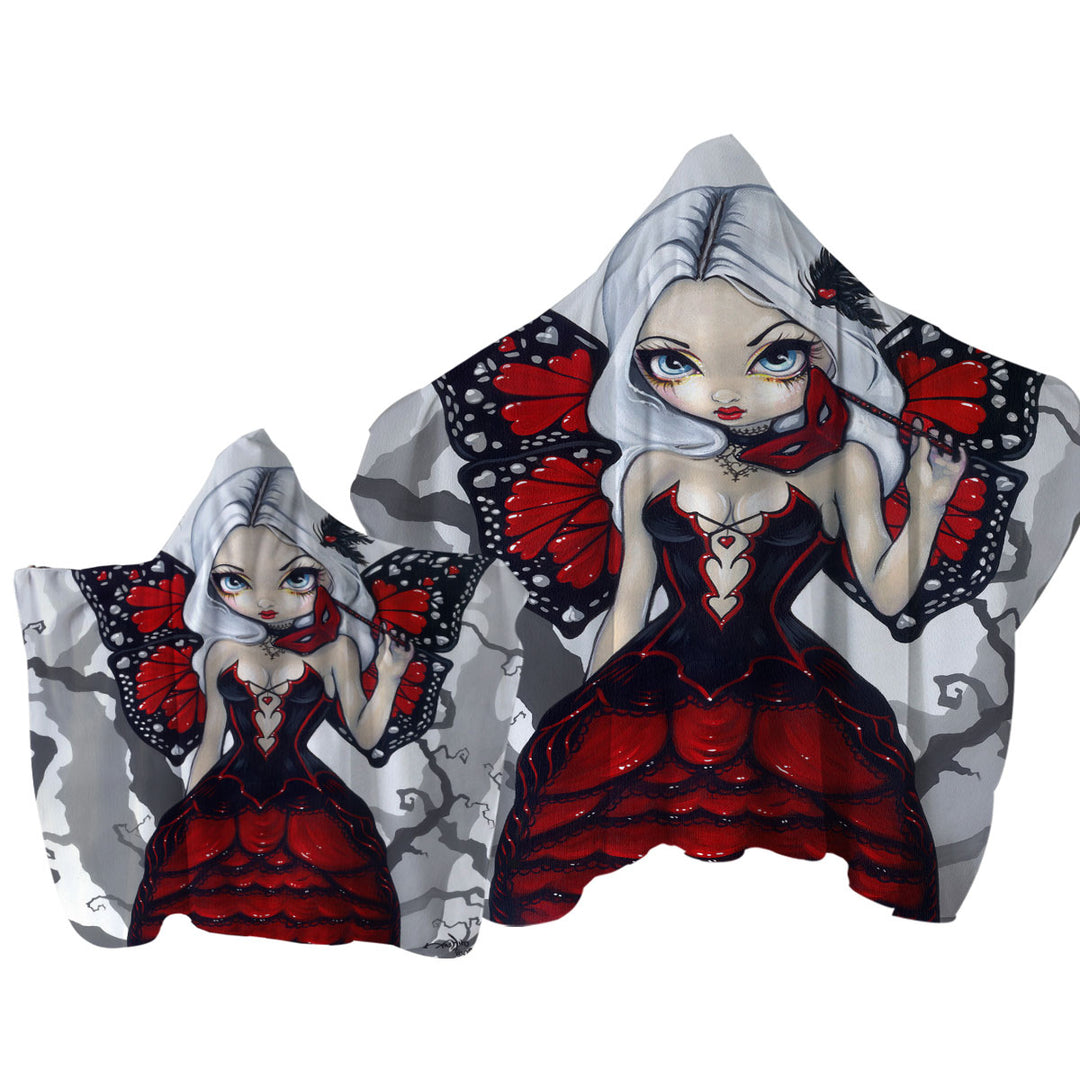 Towel with Hood with Luxurious Red Ball Gown Fairy Valentine Masquerade