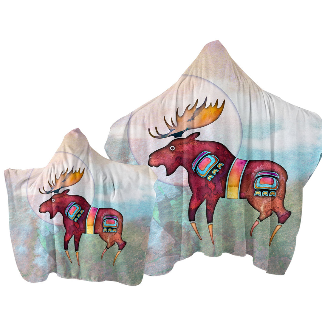 Towel with Hood with Native American Animal Art Painted Moose