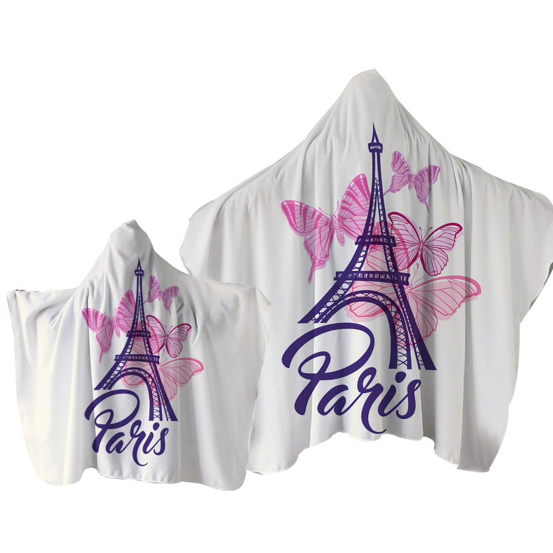 Towel with Hood with Pink Butterflies and Paris Eiffel Tower