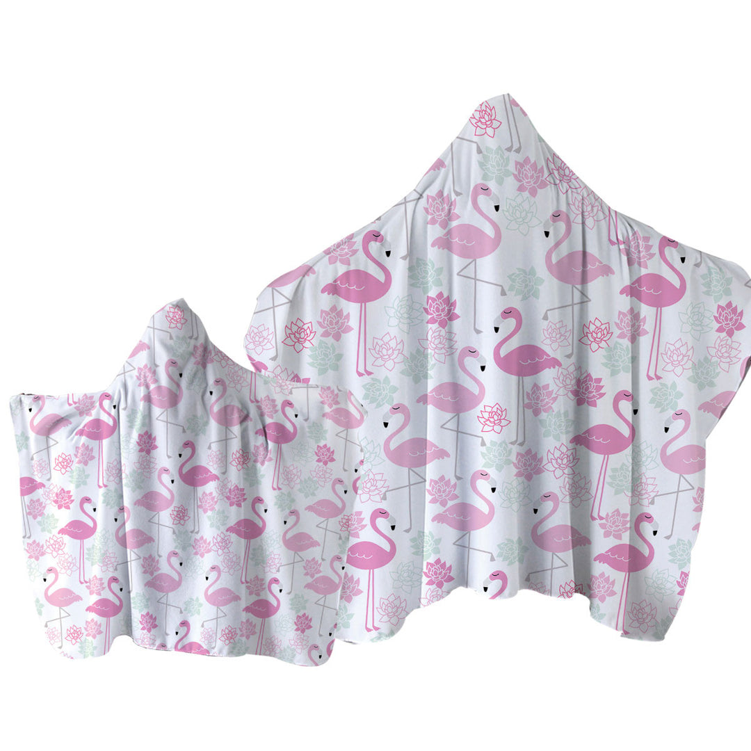 Towel with Hood with Pink Mint Lilies and Flamingos