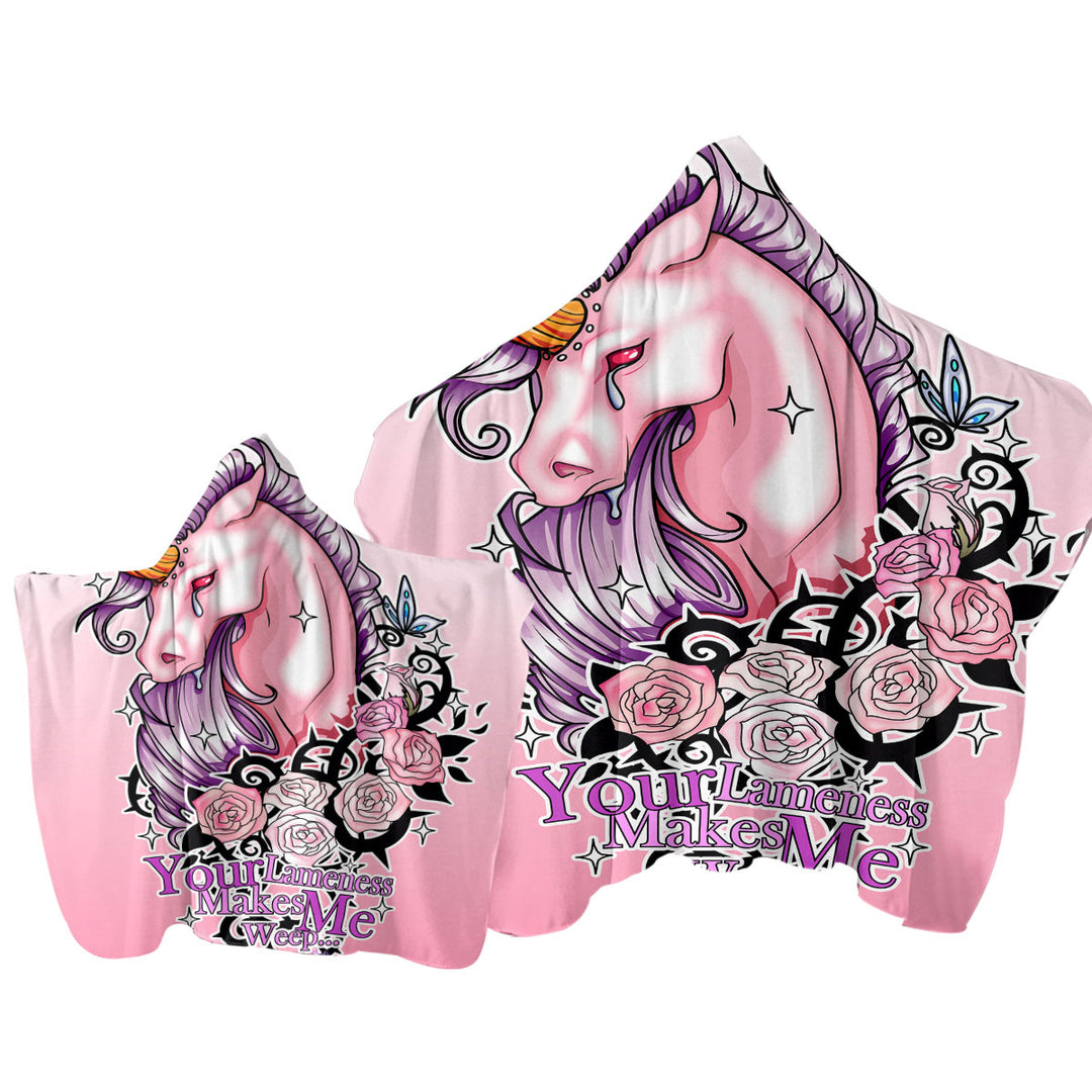 Towel with Hood with Pink Roses and Unicorn Rudicorn Cool Quote