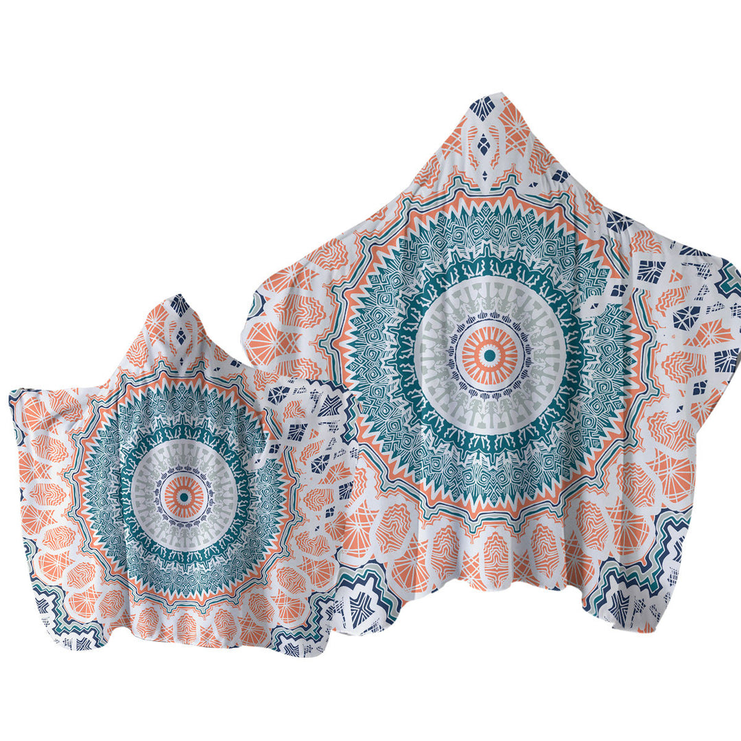 Towel with Hood with Pinkish Peach Aztec Mandala