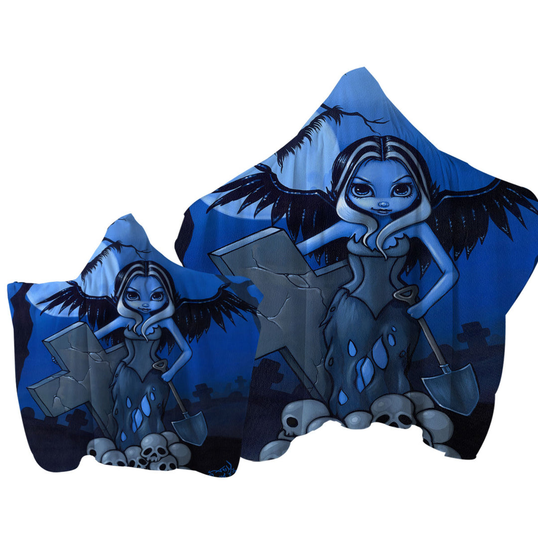 Towel with Hood with Scary Art Gothic Angel and Skulls the Gravedigger