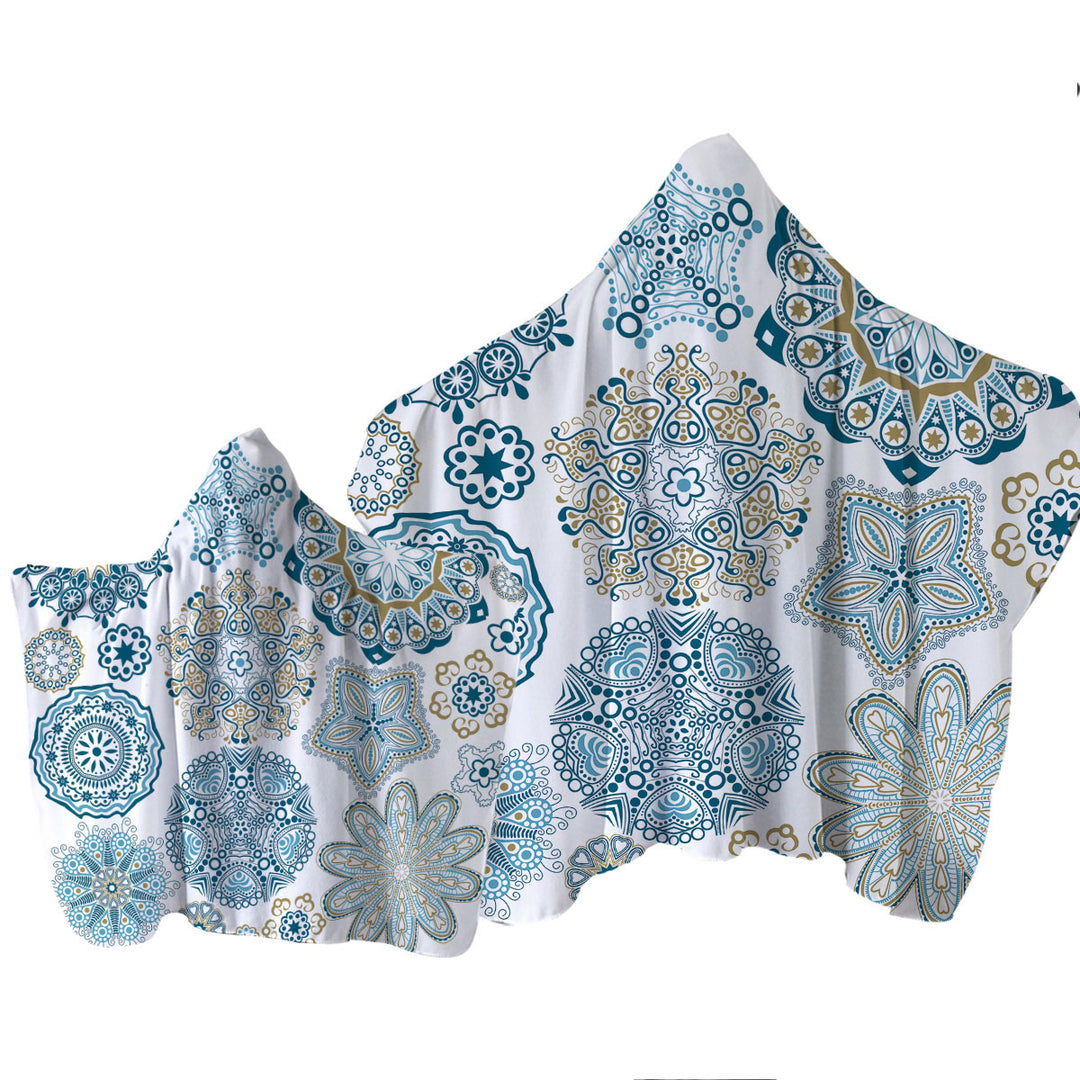 Towel with Hood with Teal Blue and Turquoise Mandalas