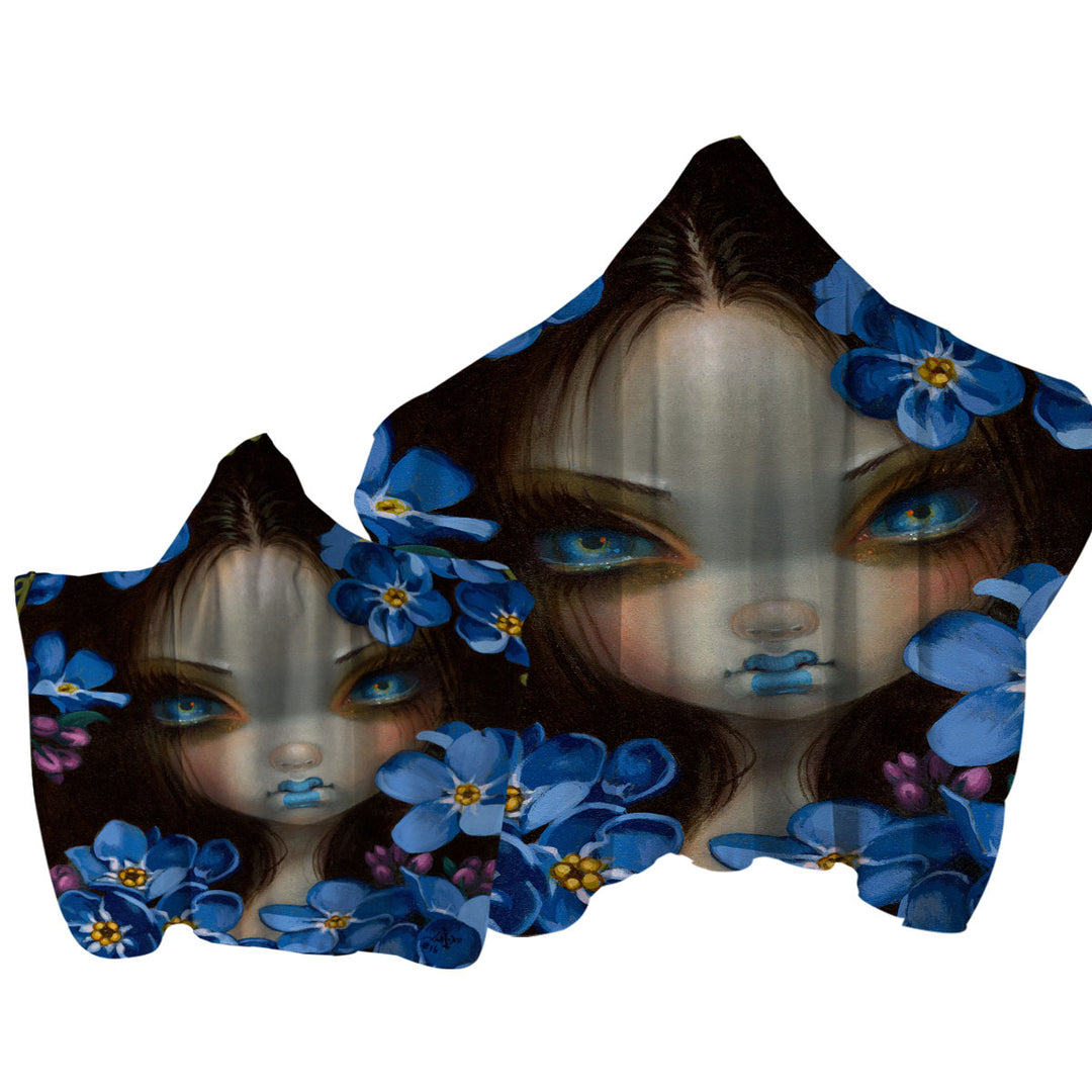 Towel with Hood with The Language of Flowers Forget Me Nots Blue Girl