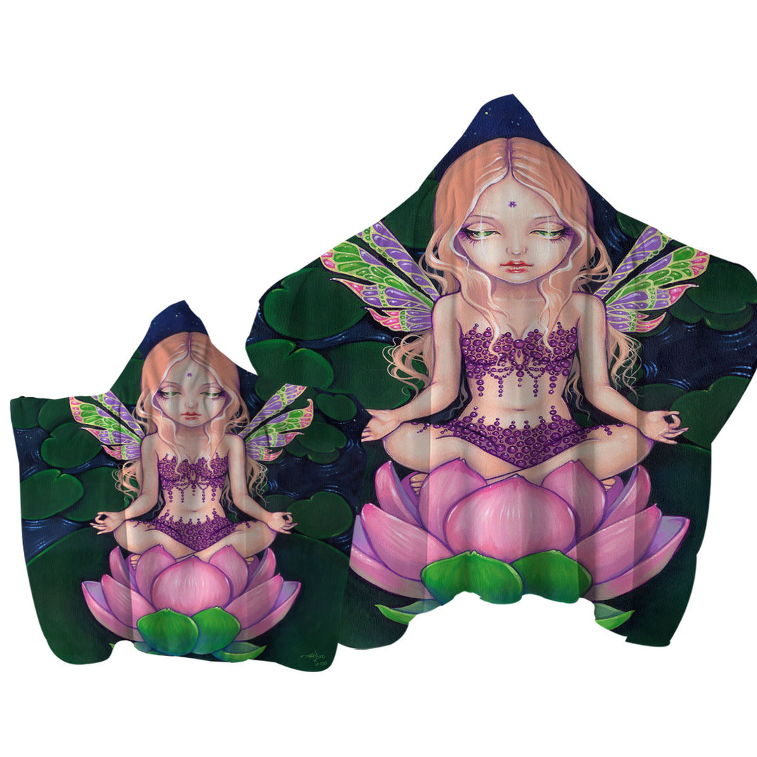 Towel with Hood with The Yoga Lotus Fairy Lily Pads Pond