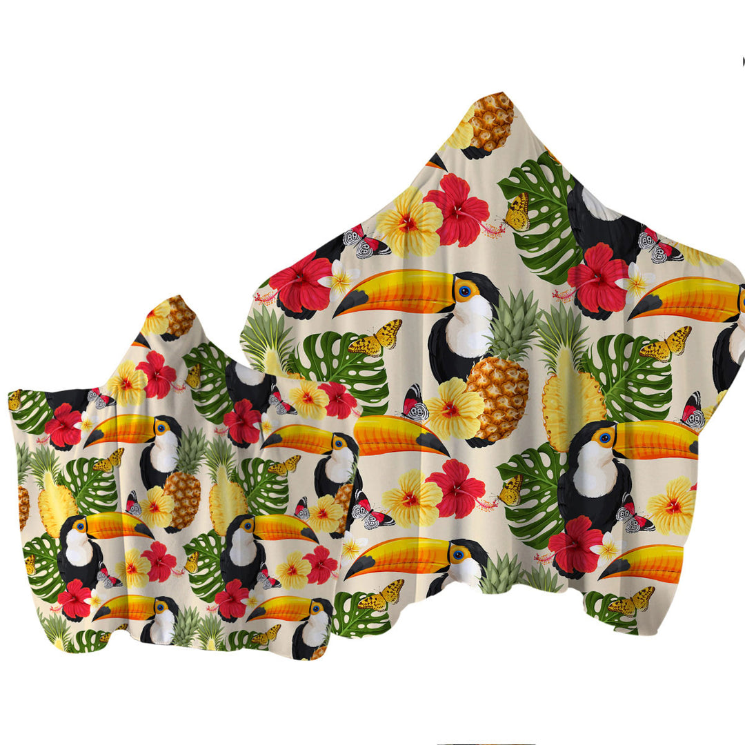 Towel with Hood with Toucans Tropical Flowers and Pineapple