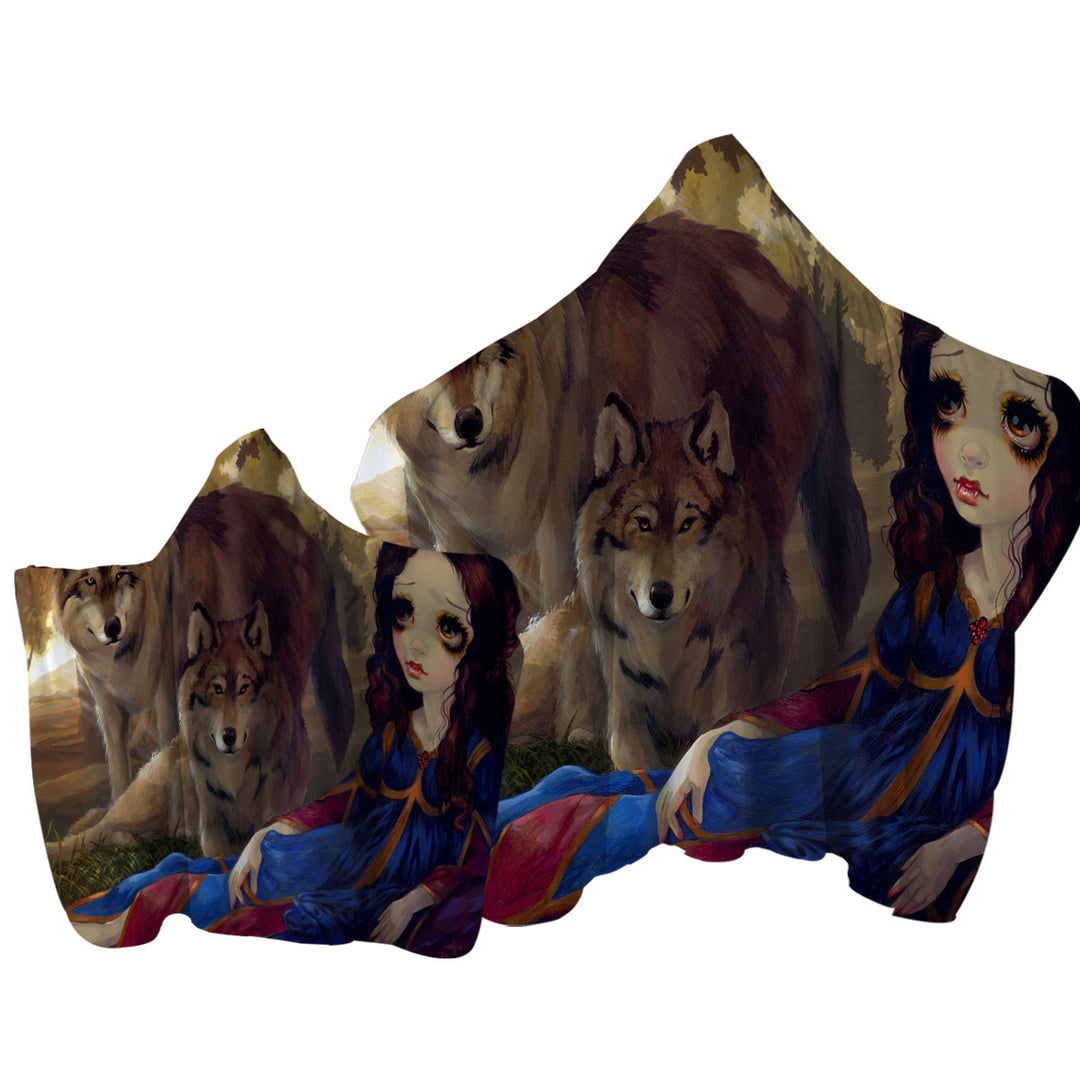 Towel with Hood with Vampire Girl and Wolves Dark Art I Vampiri I Lupi