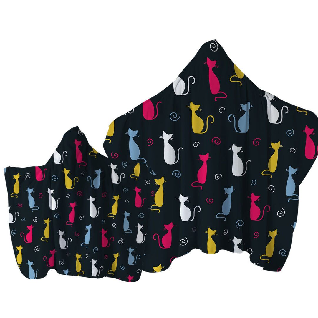 Towel with Hood with White Yellow Blue Pink Cats