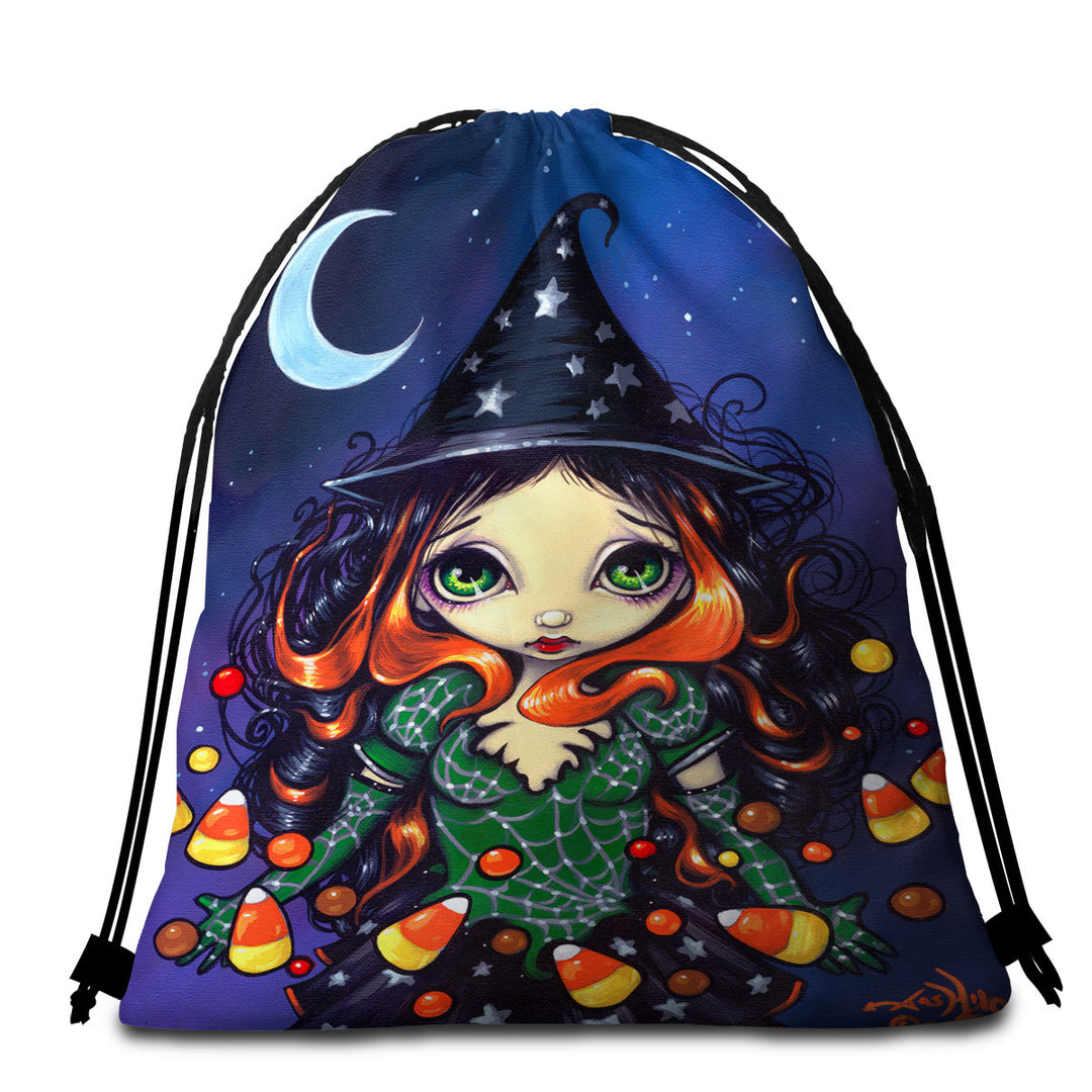 Travel Beach Towel for Halloween Night the Little Candy Witch