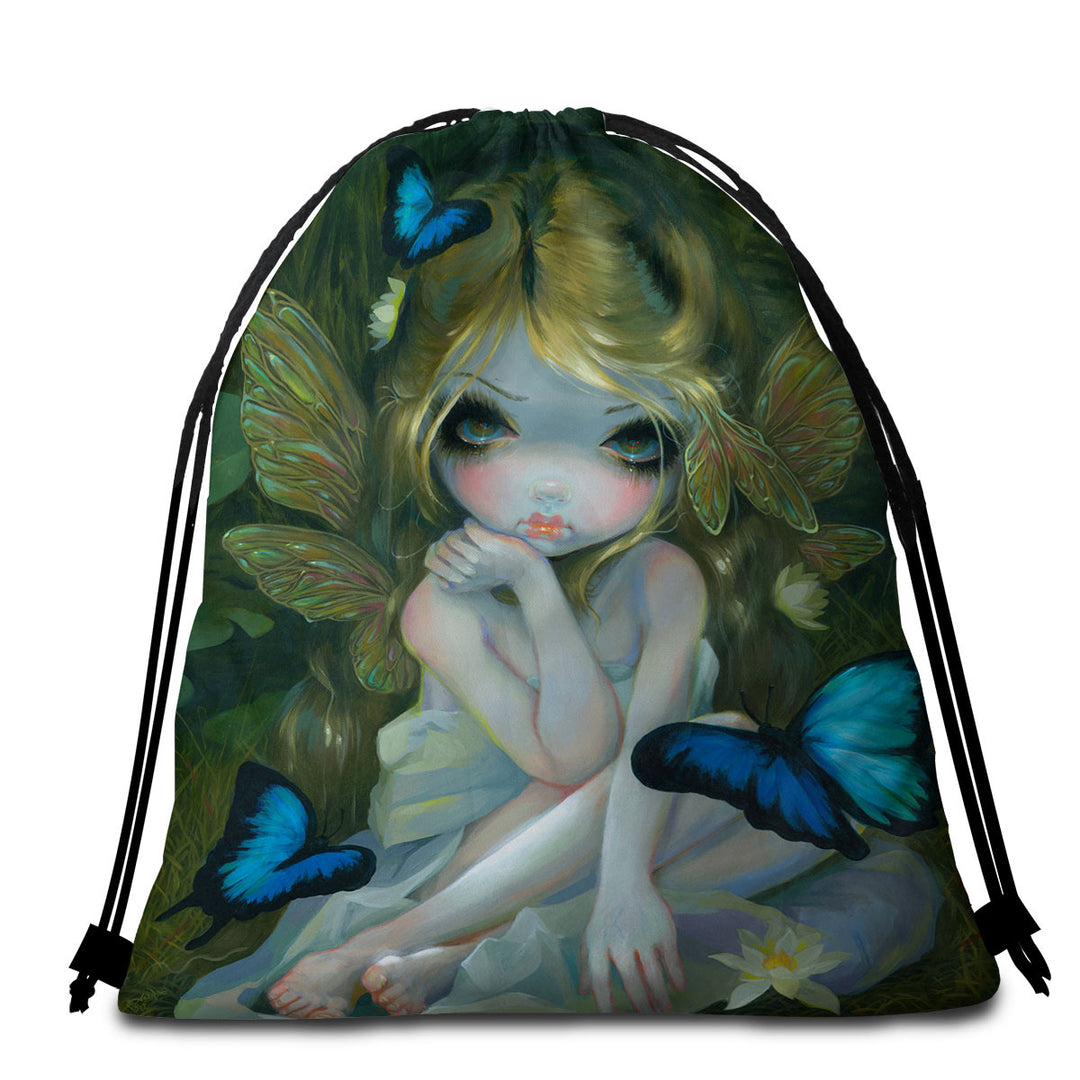 Travel Beach Towel with Morpho Butterflies and Lily the Forest Fairy