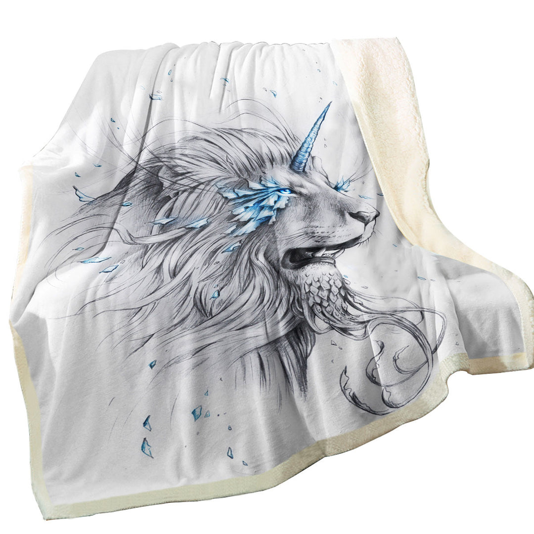 Trendy Fleece Blankets with Animal Drawings Lion Soul