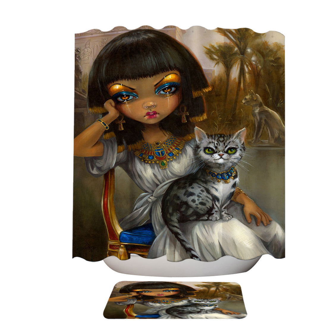 Trendy Shower Curtains with Sanura Beautiful Egyptian Princess with Her Mau Cat