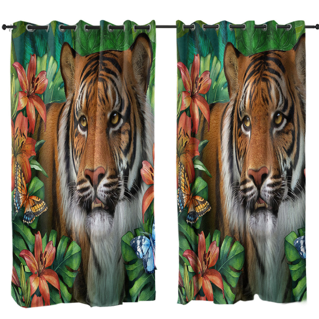 Tropical Flowers and Animals Wild Tiger Lily Curtain