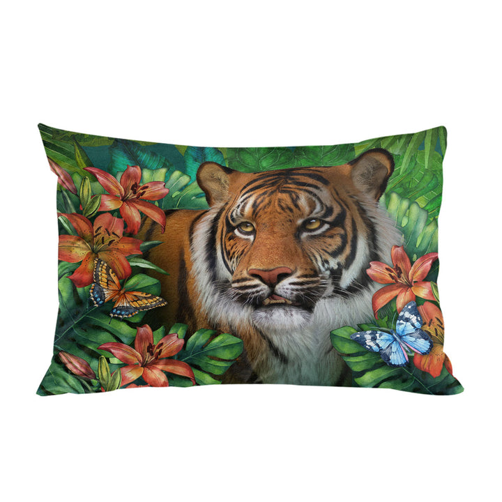 Tropical Flowers and Animals Wild Tiger Lily Pillow Cases