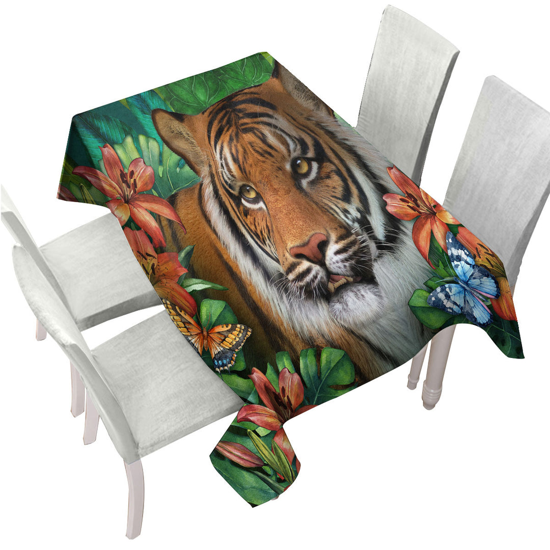 Tropical Flowers and Animals Wild Tiger Lily Tablecloths