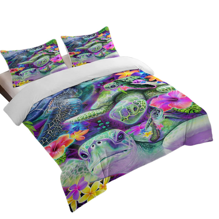 Tropical Flowers and Day Dream Sea Turtles Coverlet