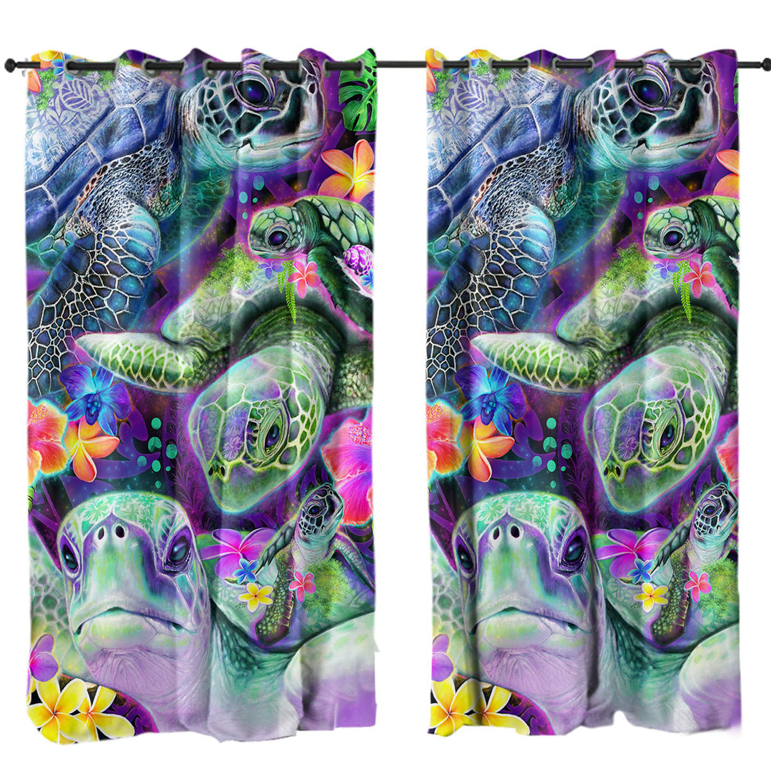 Tropical Flowers and Day Dream Sea Turtles Curtain