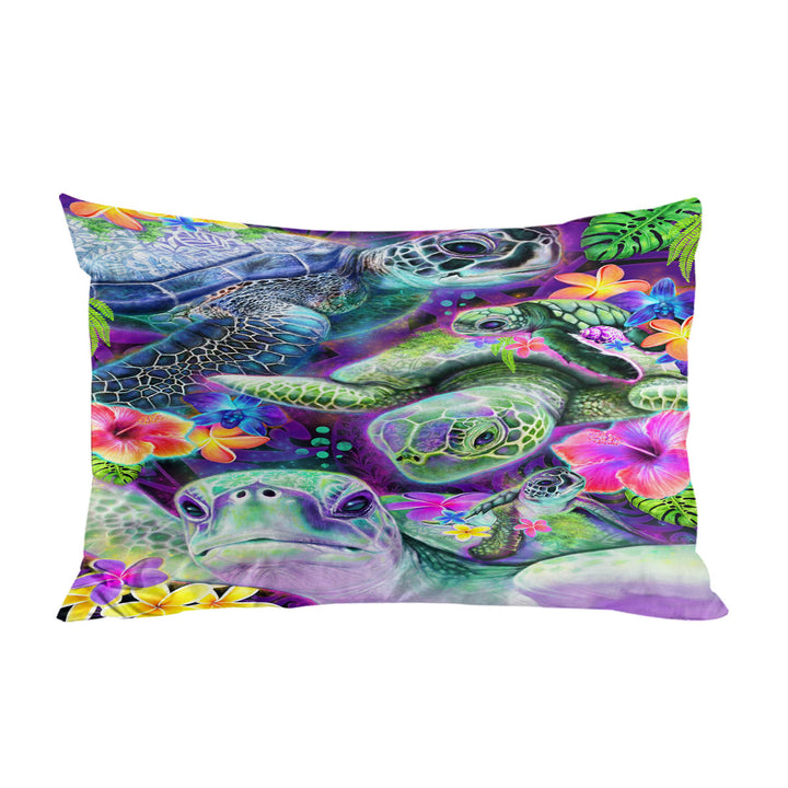 Tropical Flowers and Day Dream Sea Turtles Pillow Cases