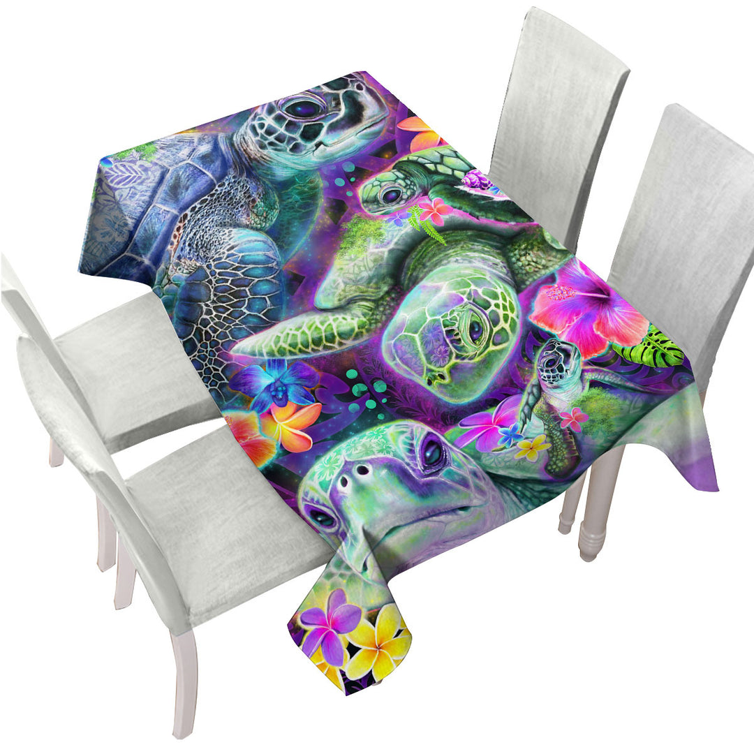 Tropical Flowers and Day Dream Sea Turtles Tablecloths