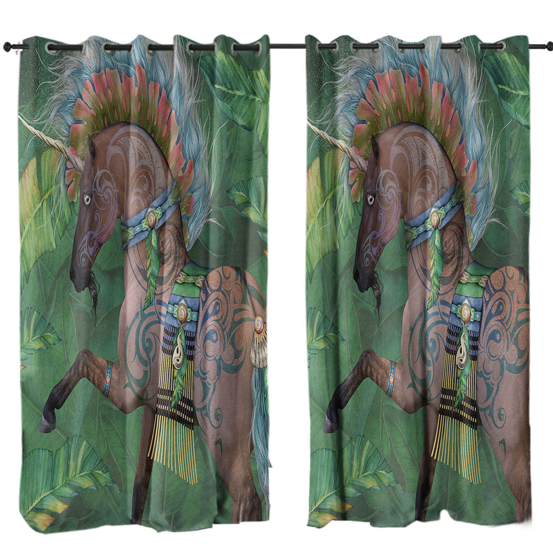 Tropical Leaf Rawiri Unicorn Drapes and Curtains