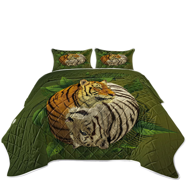 Tropical Leaves Yin Yang Tiger Coverlets