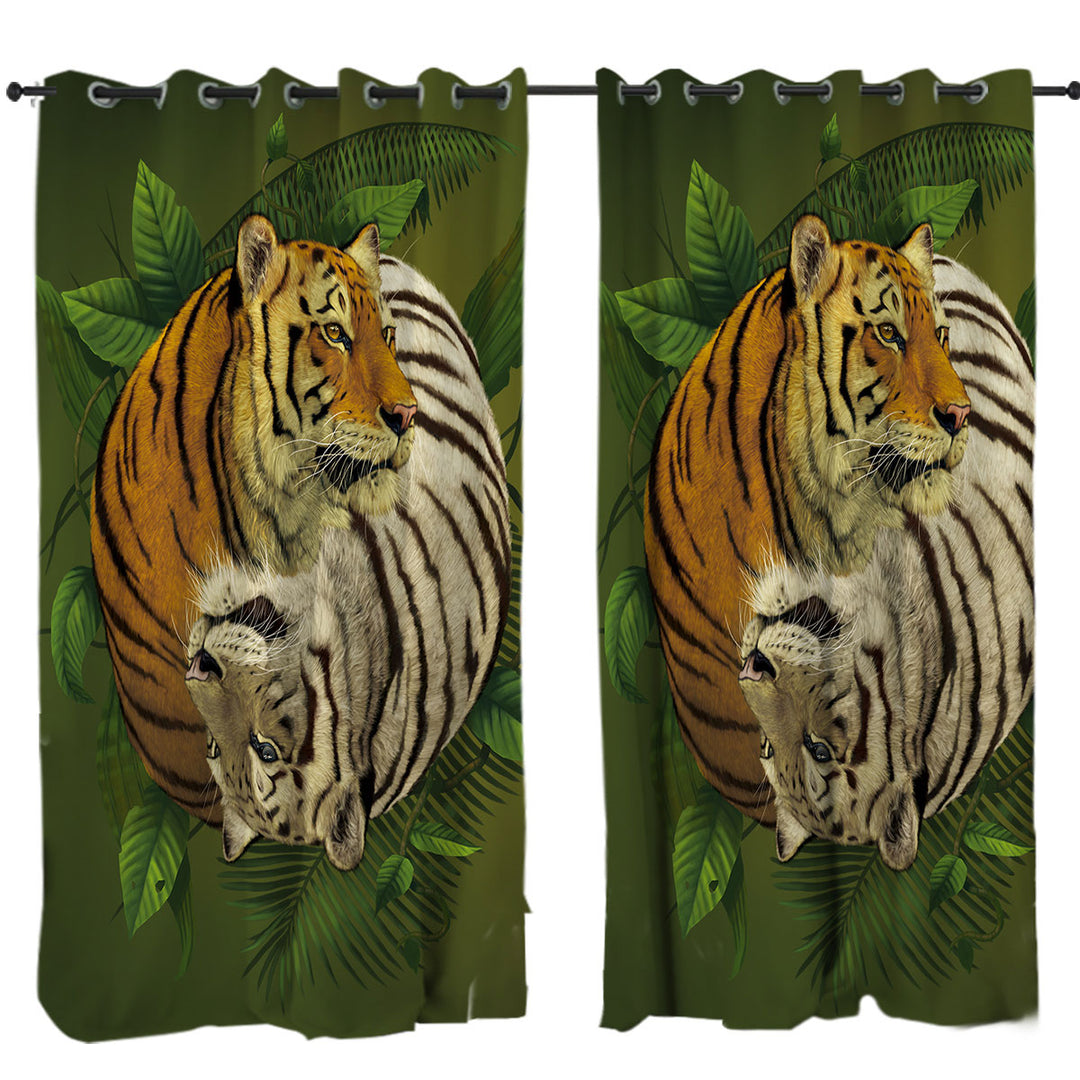 Tropical Leaves Yin Yang Tiger Curtains