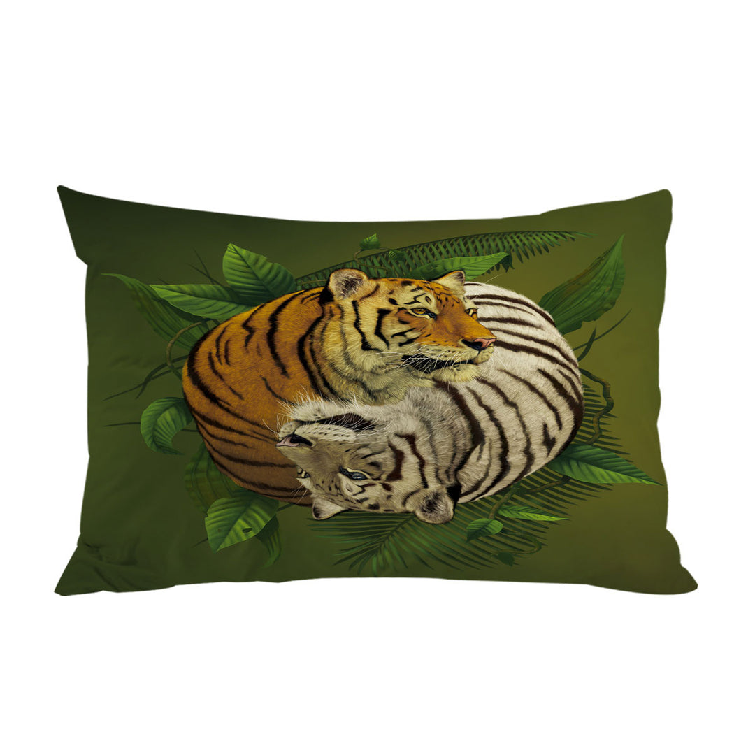 Tropical Leaves Yin Yang Tiger Pillowcase