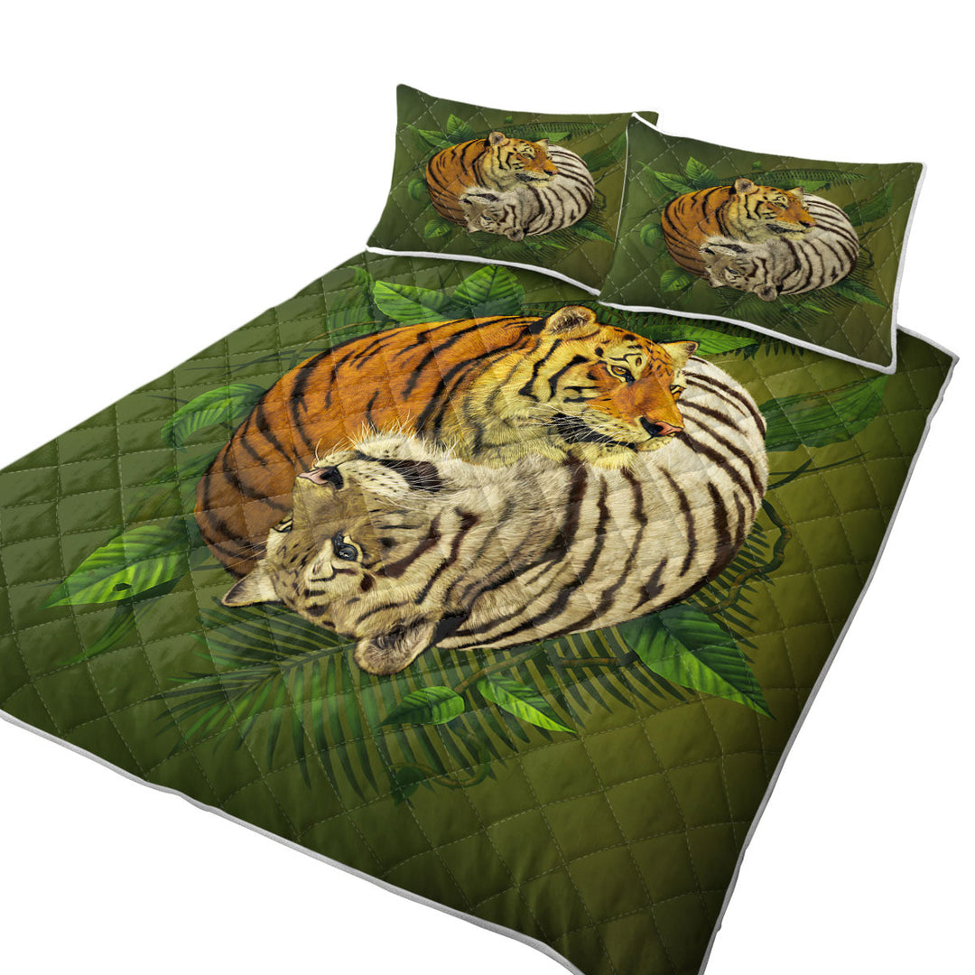 Tropical Leaves Yin Yang Tiger Quilts for Beds