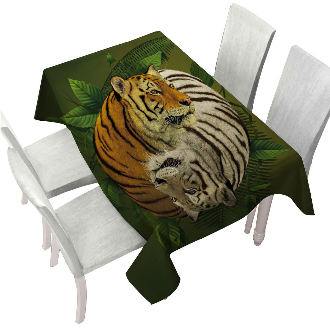 Tropical Leaves Yin Yang Tiger Tablecloths