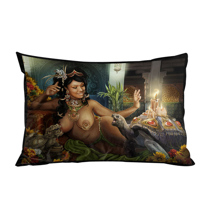 Tropical Sexy Girl and Tortoise Pillow Cases