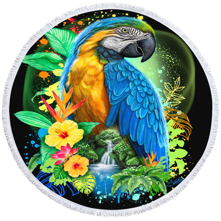 Tropical Spirit Ara Macaw Round Beach Towel