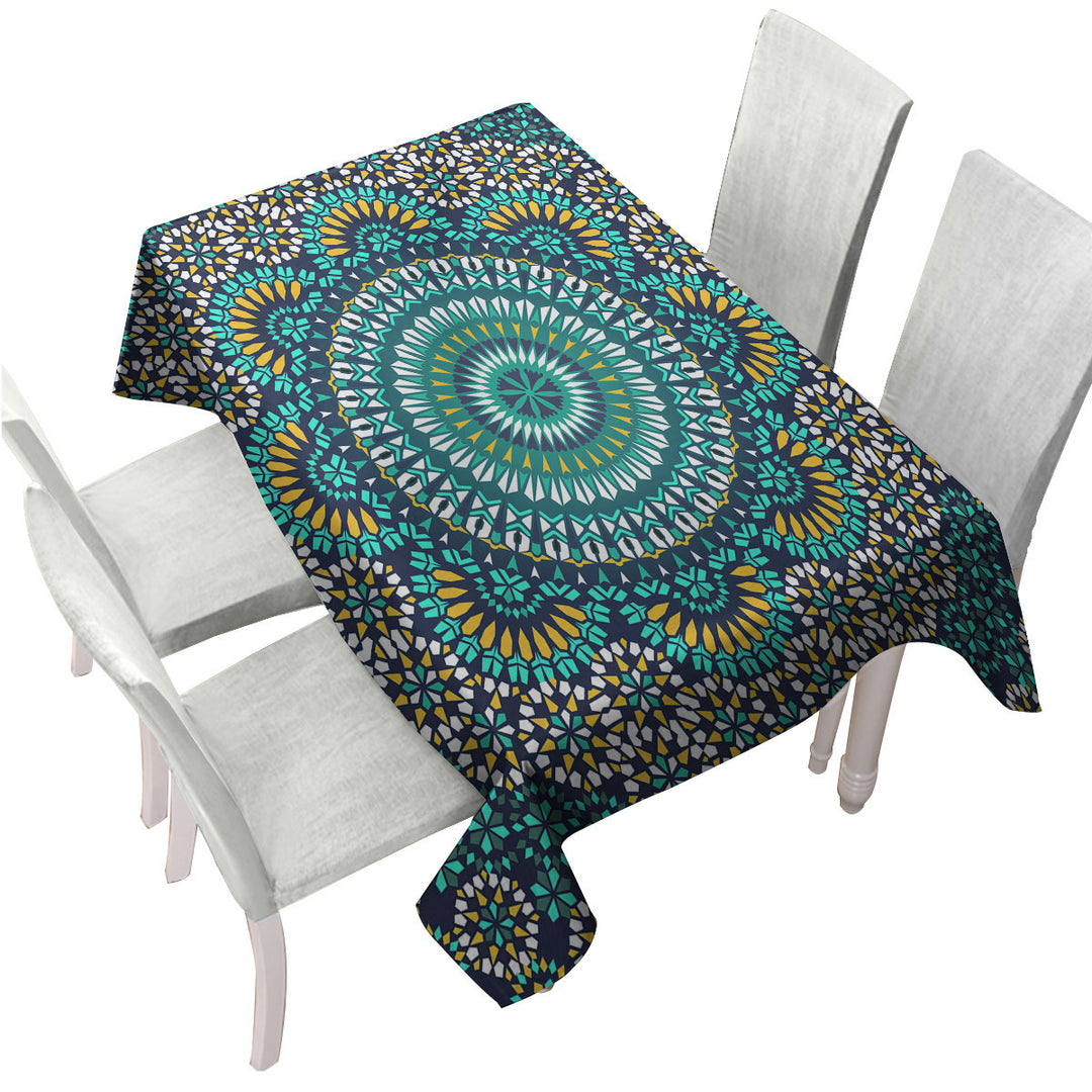 Turquoise White and Yellow Mandala Tablecloths