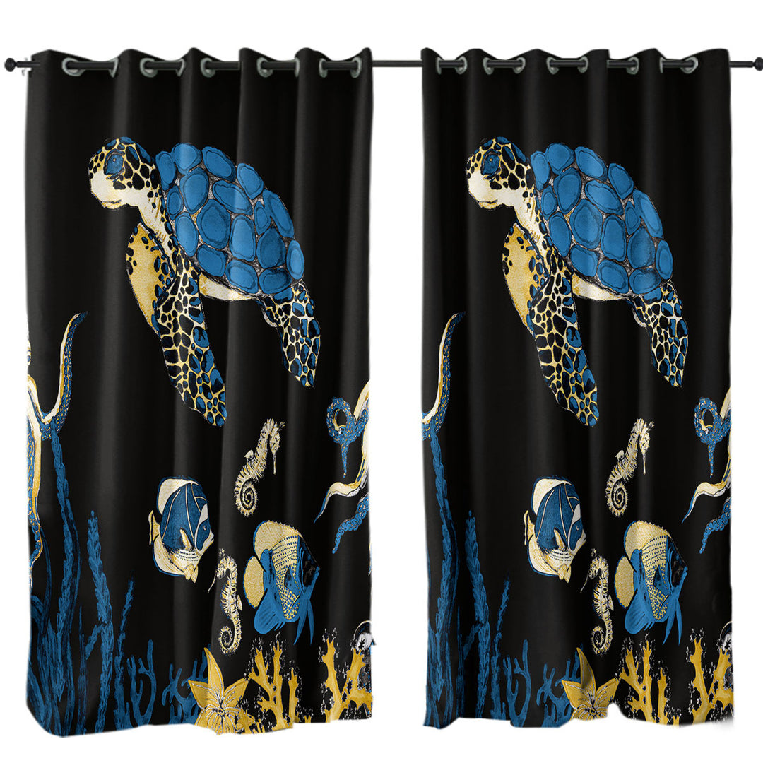 Turtle and Friends Underwater Darkness Curtains for Bedroom