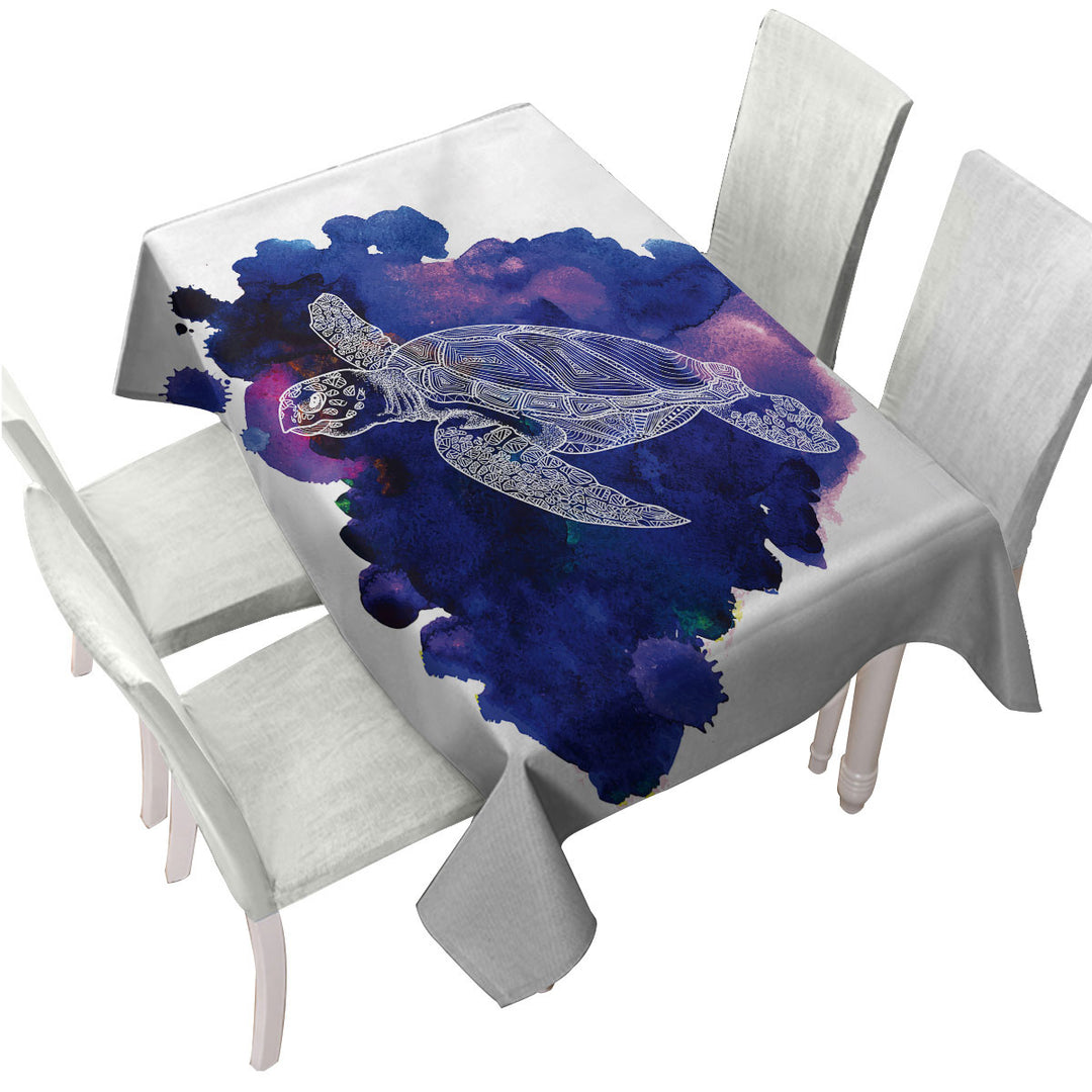 Turtle over Dark Blue Paint Stain Table Cover