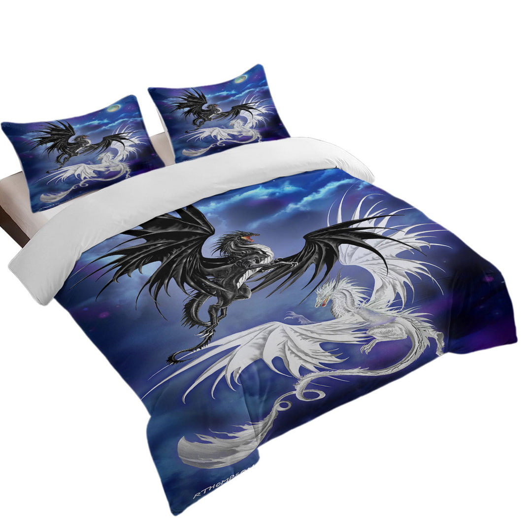 Twilight Duel Black vs White Dragons Twin Duvet Covers