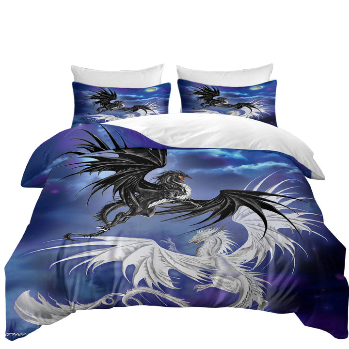 Twilight Duel Black vs White Dragons Twin xl Duvet Covers